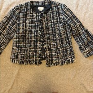 LOFT Women's Navy and White Tweed Blazer